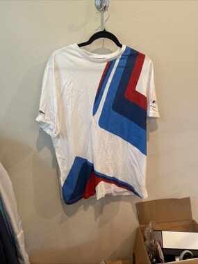 Puma BMW Motor Sport White Short-Sleeve Tee with Blue & Red Chevron Graphics